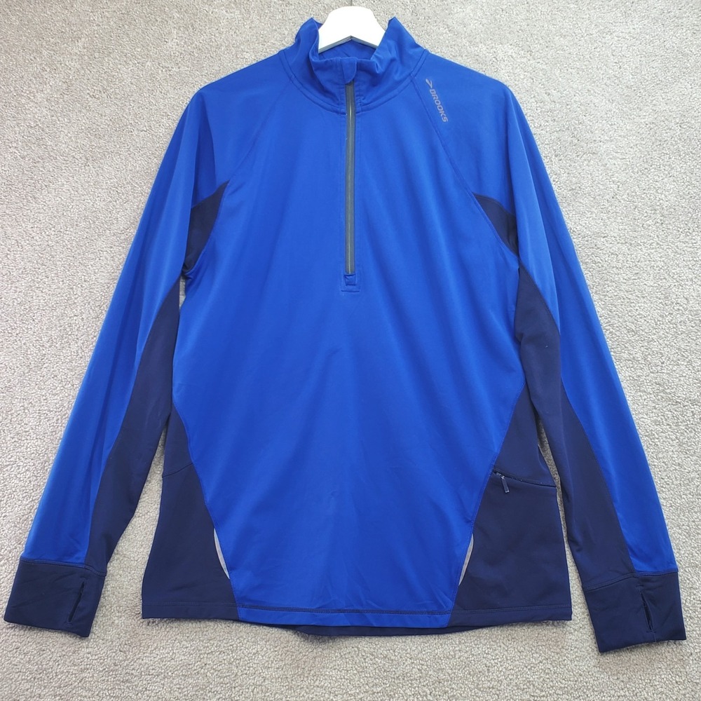 Brooks Run Happy Drilayer Technology Top Mens Medium Blue‎ Mock Neck Athleisure